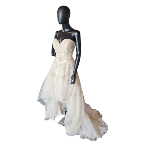 Champagne/Gold Embroidered High/Low Wedding Gown - Private Label by G - Picture 4 of 11